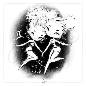 Sternzeichen Zwillinge Doodle Clipart Kinderzeichen Puppen Planer Aufkleber Sternbilder Sublimation Karamfila Zwillinge Mädchen BFF PNG PNG