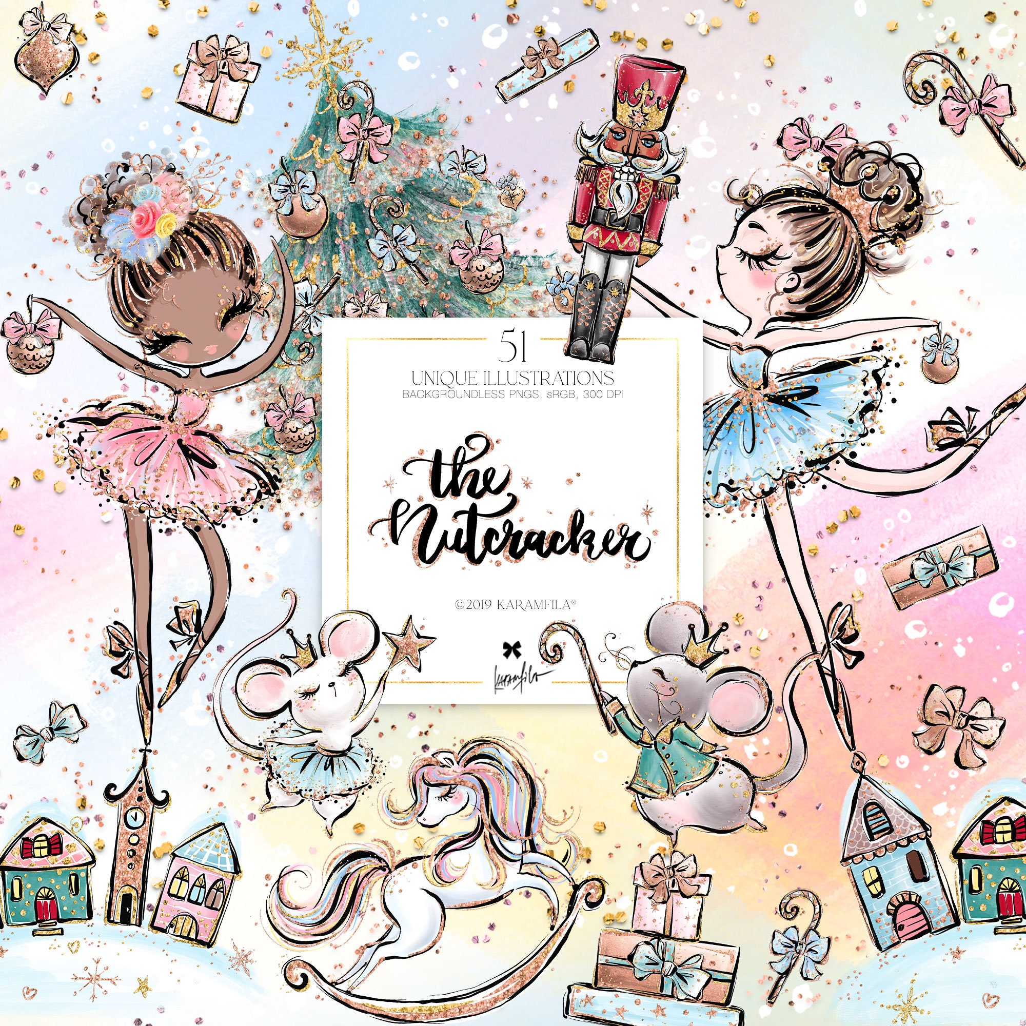 Nutcracker Clipart KaramfilaS Christmas Time Illustrations Sublimation Printing PNG Xmas Planner Stickers Nursery Decor Ballerina Clip Arts