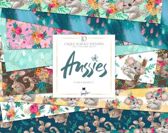 Koala Kangaroo Digital Paper: Australian Animals Fabric Patterns (Digital Download)