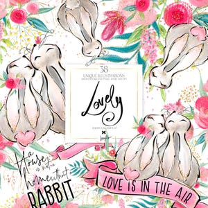 Coelhinhos do amor clipart karamfila dia dos namorados primavera coelho casais floral planejador adesivos clip arts sublimação desenhos de impressão png