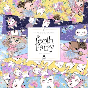 Pakiet papieru cyfrowego Toothfairy KaramfilaS Wróżki Zębuszki Sublimacja Druk Fantazyjne wzory na tkaniny Zęby Scrapbooking Artykuły papiernicze Planer POD