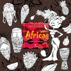 KaramfilaS Afrikanische Kultur Doodle Clipart Afrika Maske Tropische Blumen Malbuch Kinder Sublimation PNG