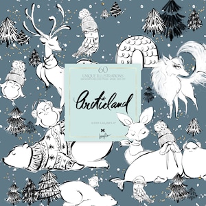 Winter Waldland Clipart KaramfilaS Arktis Tiere Planer Aufkleber wunderlich Eis Blumen weißer Bär Pinguin Iglu Walross Kinder Clip Art