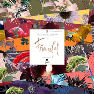 Pacote de papel digital abstrato floral Karamfila Flamingo tropical Camaleão Suprimentos para scrapbook Popart Padrões de tecido de sublimação sem costura