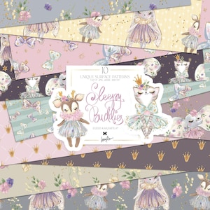 Pacote de papel digital de animais de fazenda engraçados Karamfila Pastel Baby Children Planner Stickers Seamless Sublimation Nursery Glitter Surface Patterns