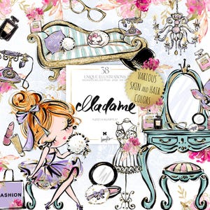 Vintage Fashion Clipart KaramfilaS Retro Boudoir Woman Illustrations Przezroczyste grafiki PNG do druku sublimacyjnego Canva Procreate Projects