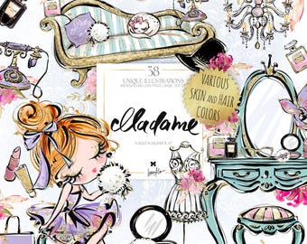 Vintage Fashion Clipart: 1950s Retro Woman Illustrations (PNG, Digital Download