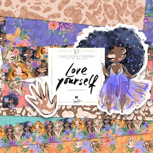 Vitiligo Mädchen Digitales Papier KaramfilaS Love Yourself Sublimationsdruck Stoff Plus Größe Frauen Power Planer Aufkleber Sommermode Muster