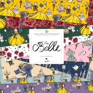 La bella e la bestia Carta digitale KaramfilaS Belle Superfici Modelli Ragazza Fiaba Compleanno Asilo Nido Carta da parati Rose rosse Tessuto Design POD