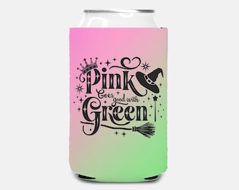 Pink Goes Good With Green - Gradient Can Cooler | Wicked-Inspired Design | Fun & Sassy Drink Holder