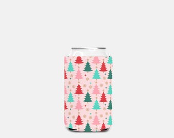 Pink Christmas Tree Can Cooler | Festive Can Cooler for Holiday Parties