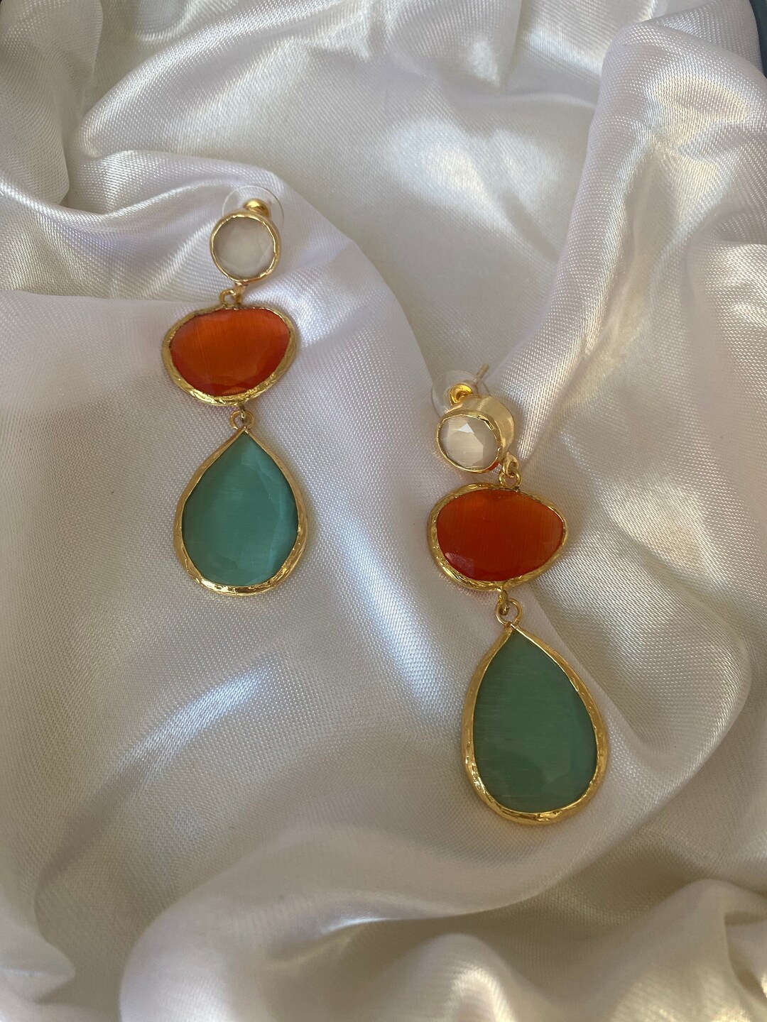 Cat's Eye Stone Dangle Earringsmothers Giftcat's Eye - Etsy