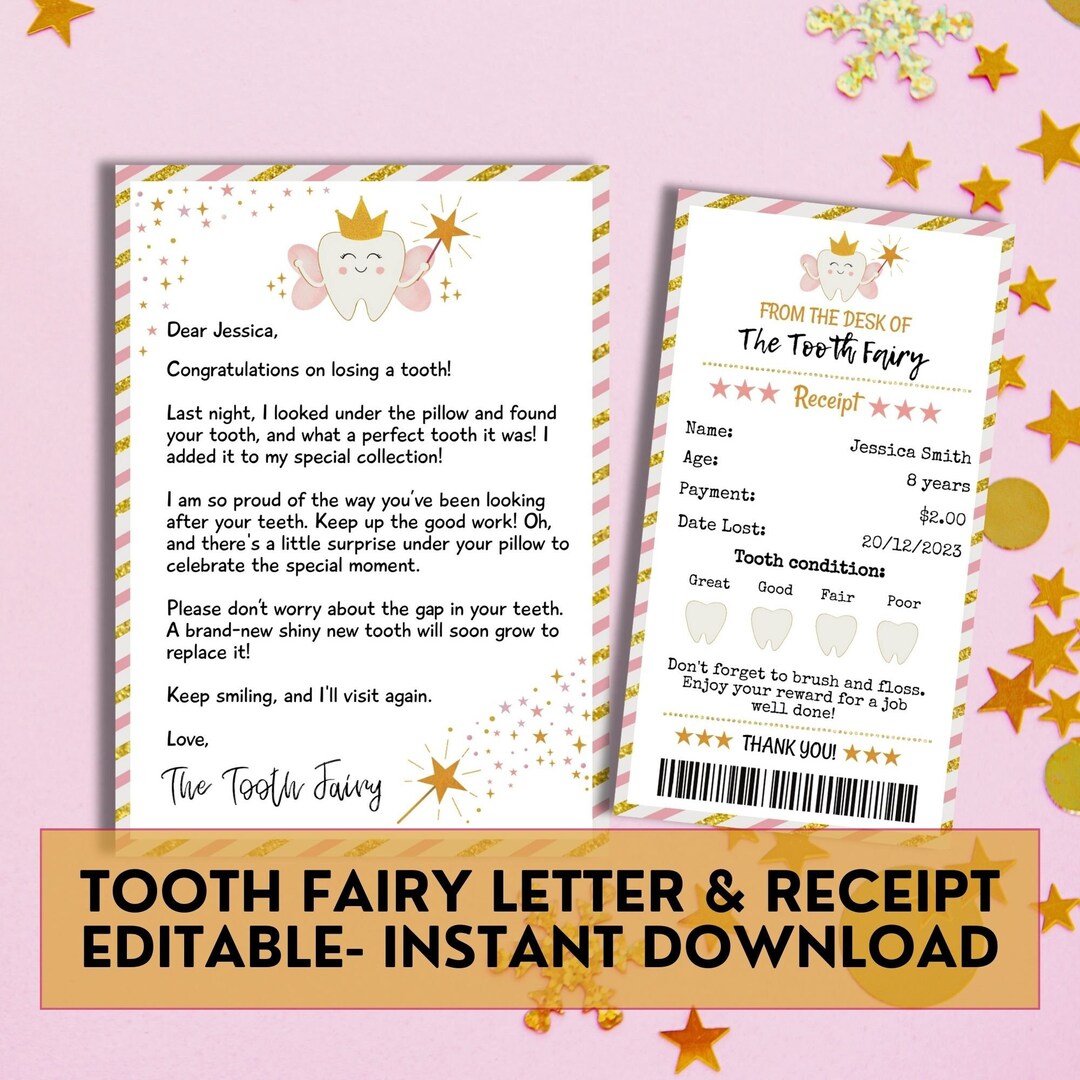 Tooth Fairy Letter First Tooth Editable, Tooth Fairy Receipt Printables, Tooth Fairy Pillow Note ...