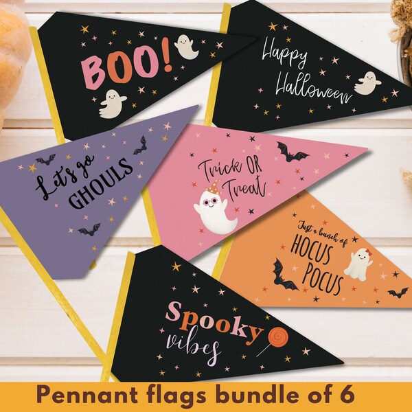 Printable halloween flag pennant kids boo basket bundle trick or treat prints funny photo prop halloween party décor lets go ghouls sign diy