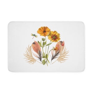 Botanical, Wild Flowers, flower garden, vintage flowers, Bath Memory Foam Mat