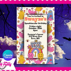 Retro Halloween Spooktacular Birthday Invitation Template, Spooky Cute Halloween Party Invite, Retro Pastel Halloween Birthday Invitation