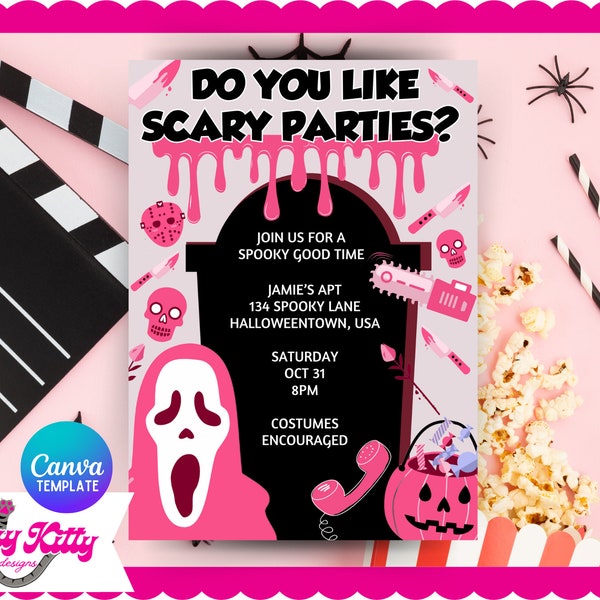 Scream Halloween Party Invitation Template, Spooky Halloween Party Invite, Printable Pink Halloween Birthday Invite, Pink Ghost Face