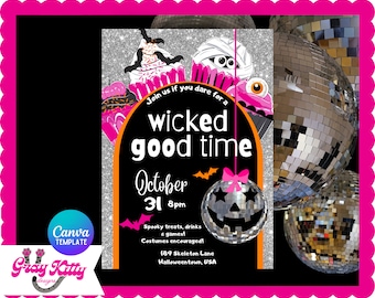Disco Sparkle Halloween Party Invitation Template, Spooky Halloween Party Invite, Printable Pink Halloween Invite, Disco Halloween Birthday
