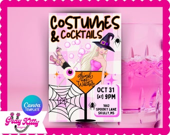 Barbs In A Cocktail Halloween Party Invitation Template, Pink Halloween Party Invite, Printable Spooky Invite, Costumes and Cocktails