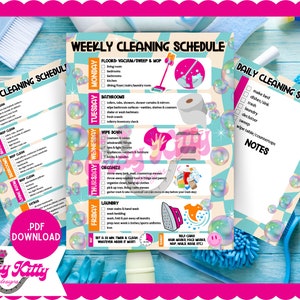 Cleaning Checklist Bundle Printable, Weekly Cleaning List, Digital Download Cleaning Checklist, Monthly Cleaning