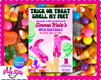 Smell my Feet Cowgirl Halloween Birthday Invitation Template, Cute Halloween Party Invite, Printable Invite, Pink Halloween