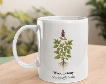 Wood Betony Mug Botanical Poetry Series Ceramic Tea Cup Herbal Woodland Design For Plant Lovers And Garden Inspired Gift Earthy Nature Art
