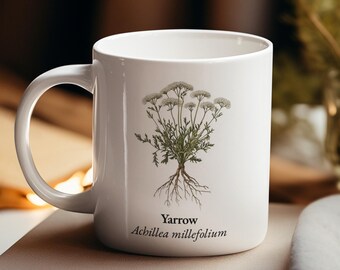 Yarrow Flower Mug Botanical Poetry Series Ceramic Tea Cup Soft Meadow Design For Plant Lovers And Garden Inspired Gift Peaceful Nature Art