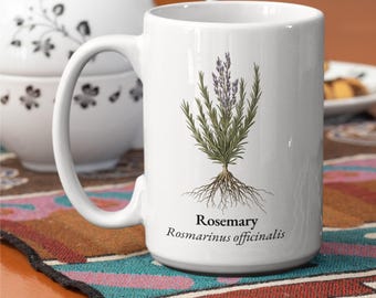Rosemary Flower Mug Botanical Poetry Series Ceramic Cup Fresh Herbal Design For Plant Lovers And Garden Inspired Gift Evergreen Nature Art