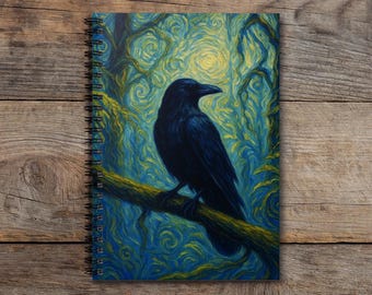 Forest Raven Journal With Mystical Forest Bird Artwork Enchanted Night Woods Notebook Spiral Writing Book Fantasy Nature Inspired Sketch Pad