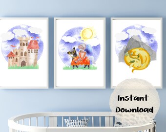 Fantasy Kingdom printable digital wall art. Decorate your child's bedroom or nursery with this adorable template bundle!
