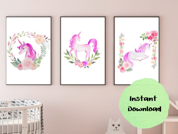 Floral Unicorn Digital Wall Art. Printable at home or your local store! Perfect for your child's bedroom or nursery!