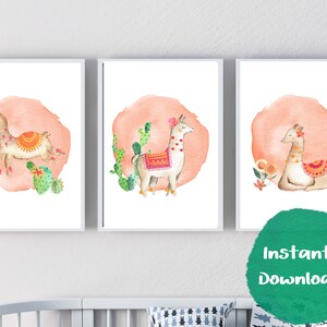 Lama nell&#39;oasi del deserto. Divertiti a decorare la tua cameretta o la stanza dei bambini con questo adorabile pacchetto di arte digitale stampabile.