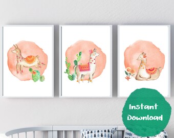 Llama In Desert Oasis. Enjoy decorating your nursery, or child's room with this adorable printable digital art bundle.