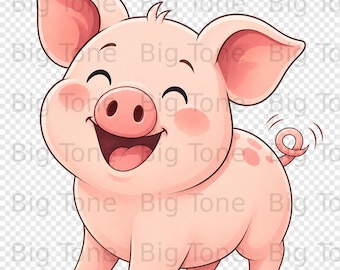 Niedliches glückliches Schweinchen Clip Art PNG Digital Download | Niedliche Bauernhof Illustration für Baby Shower & Kinder Basteln