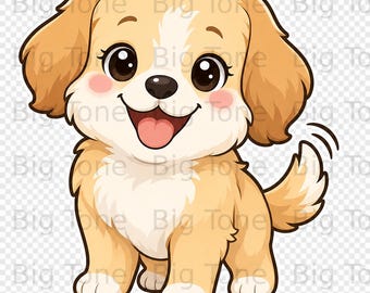 Süße Welpen digitale Kunst PNG, glücklich Cartoon Hund Clipart, entzückende Haustier Grafik, Hundemama & Kinder Kinderzimmer Dekor Sofort-Download