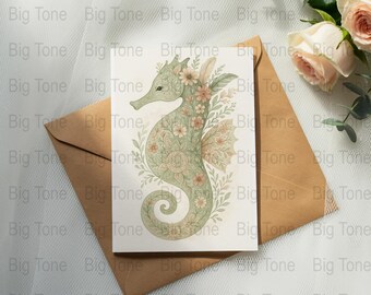 Arte digital floral de caballito de mar, impresión de caballito de mar en acuarela, arte mural de criaturas marinas, decoración bohemia para habitación infantil, decoración costera para el hogar, arte imprimible