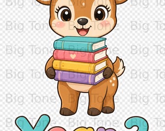 Jahr 3 Schüler Hirsch mit Büchern Digitale Kunst, süßes Rehkitz Zurück in die Schule PNG, Geschenk für Lehrer, Clip Art für Kinder
