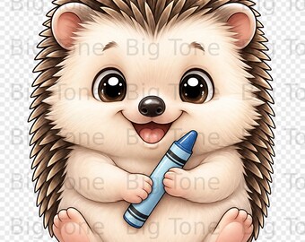Süße Igel mit Buntstift, digitale Kunst, entzückende Baby Igel Clipart, Waldtier Kinderzimmer Dekor, Kinder Handwerk PNG, Lehrer Grafik-Druck