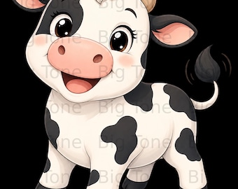 Süße Baby Kuh Digital Download PNG, entzückende Kalb Clipart, Kawaii Bauernhof Tier Kindergarten Kunstdruck, Kinderzimmer Dekor, Instant Datei
