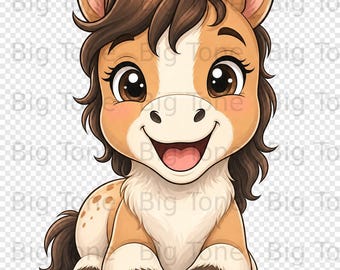 Niedliches Baby Pferd digitale Kunst, Kawaii Fohlen PNG, Kinderzimmer Dekor druckbare, Kinderzimmer Clip Art, niedliches Tier Sublimation Design-Download