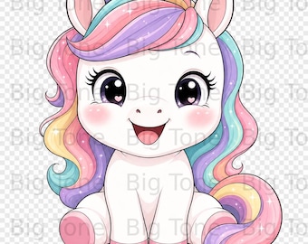 Süße Baby Einhorn Clipart Digital, Magische Pastell Regenbogen Kreatur PNG Art-Datei für Kinder-Geburtstags-Party, Kinderzimmer Dekor, Fantasy Tier