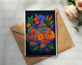 Arte digital de peces florales: Impresión neón tropical (descarga digital)