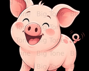 Süßes lächelndes Schwein PNG digitaler Download, glücklicher Bauernhof Tier Clipart, Kawaii Schweinchen Grafik, sofortiger Download für kommerzielle Nutzung