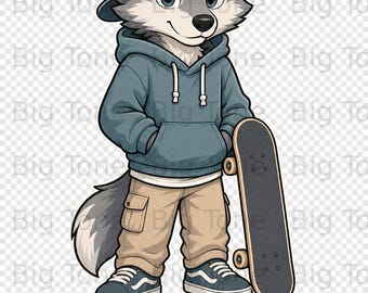 Jahr 7 Wolf Skater Digitales Design PNG, Zurück zur Schule Cooles Kind Hoodie Grafik, Mittelschüler Geschenk Sofort Download