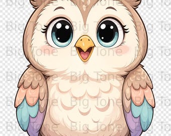 Süsse Kawaii Baby Eule Clipart Digitaler Download | Pastell Kinderzimmer Tier Kunst PNG | Baby Shower Decor & Kids Designs