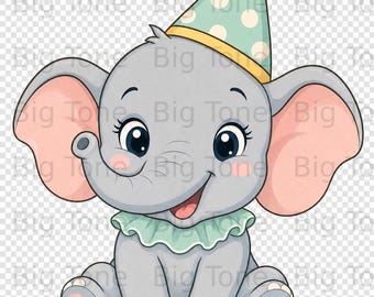Niedlicher Baby Elefant Clipart PNG digitale Datei, Baby-Dusche-Kinderzimmer-Dekor, Geburtstagsparty-Tier-Illustrations-Druck