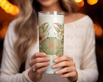 Impresión floral de cangrejo en acuarela: diseño de mandala tropical (descarga digital)