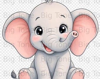 Süsser Baby Elefant Clipart PNG Digital Download | Baby Illustration Kunst für Baby Shower lädt ein & Kinder Dekor Print