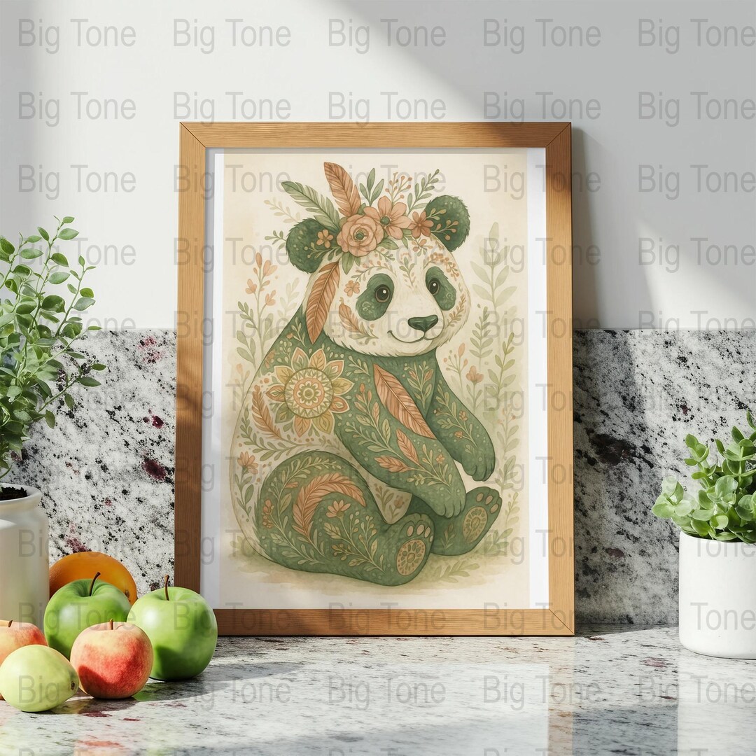 Floral Panda Watercolor Art Print: Boho Nursery Decor (digital Download ...