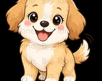 Süße Golden Retriever Welpe digitale Kunst, glücklicher Kawaii Hund Clipart für Tierliebhaber, entzückende Tier PNG-Datei, Sofort-Download
